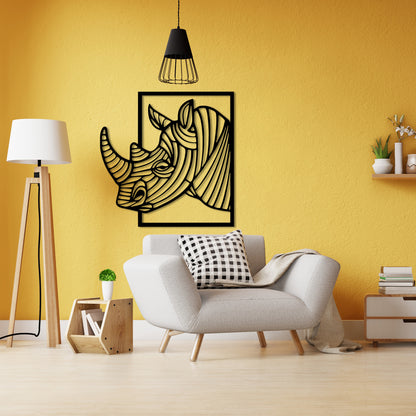 Rhinoceros with Big Horn Metal Wall Art