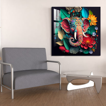 Ganpati with Leaves & Flower Acrylic Wall Art