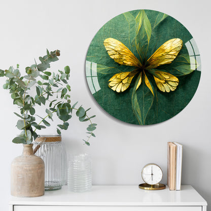 Golden Butterfly Round Acrylic Wall Art