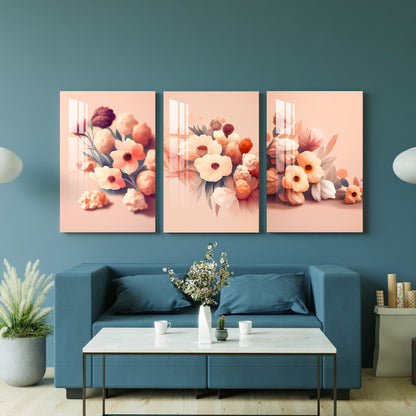 Peach Themed Floral Acrylic Wall Art (Set of 3)