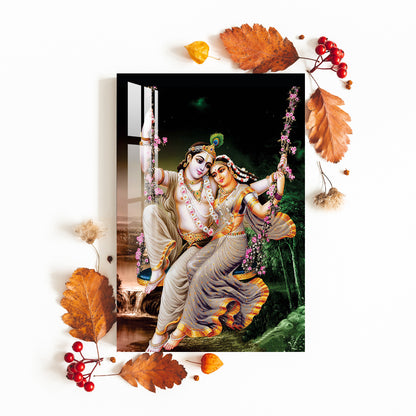 Radha Krishna on Floral Swing Acrylic Wall Art