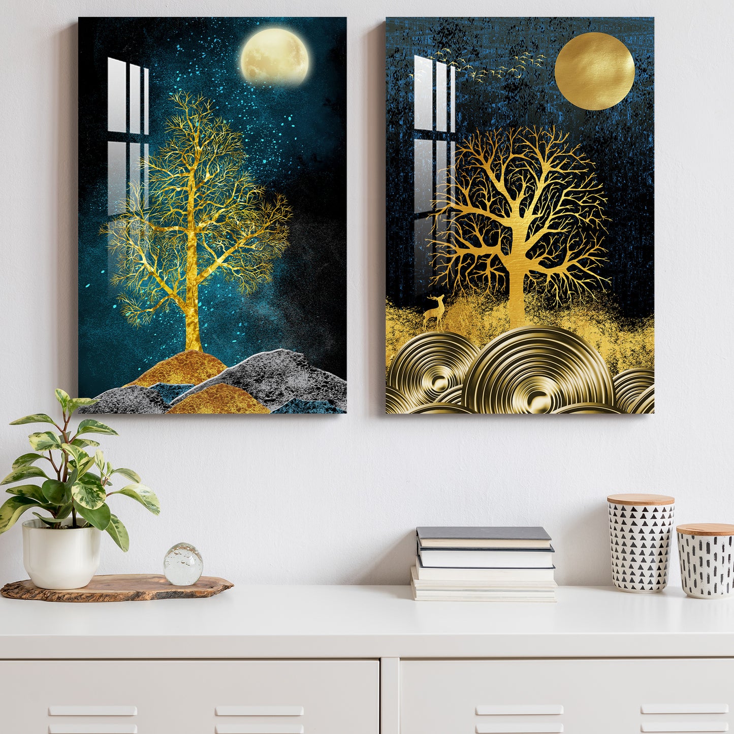 Beauty of Moon Acrylic wall Art (Set Of 2)