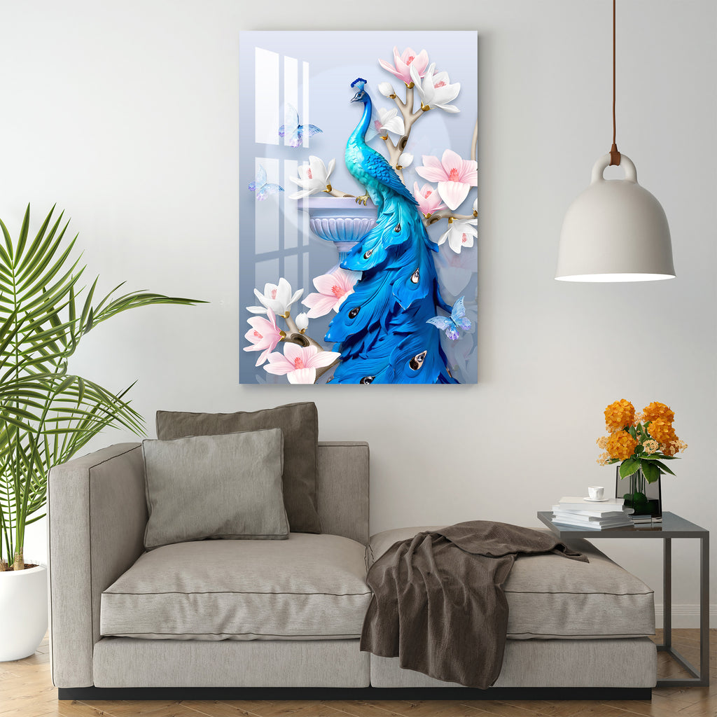 Unique Blue Feather Peacock Acrylic Wall Art