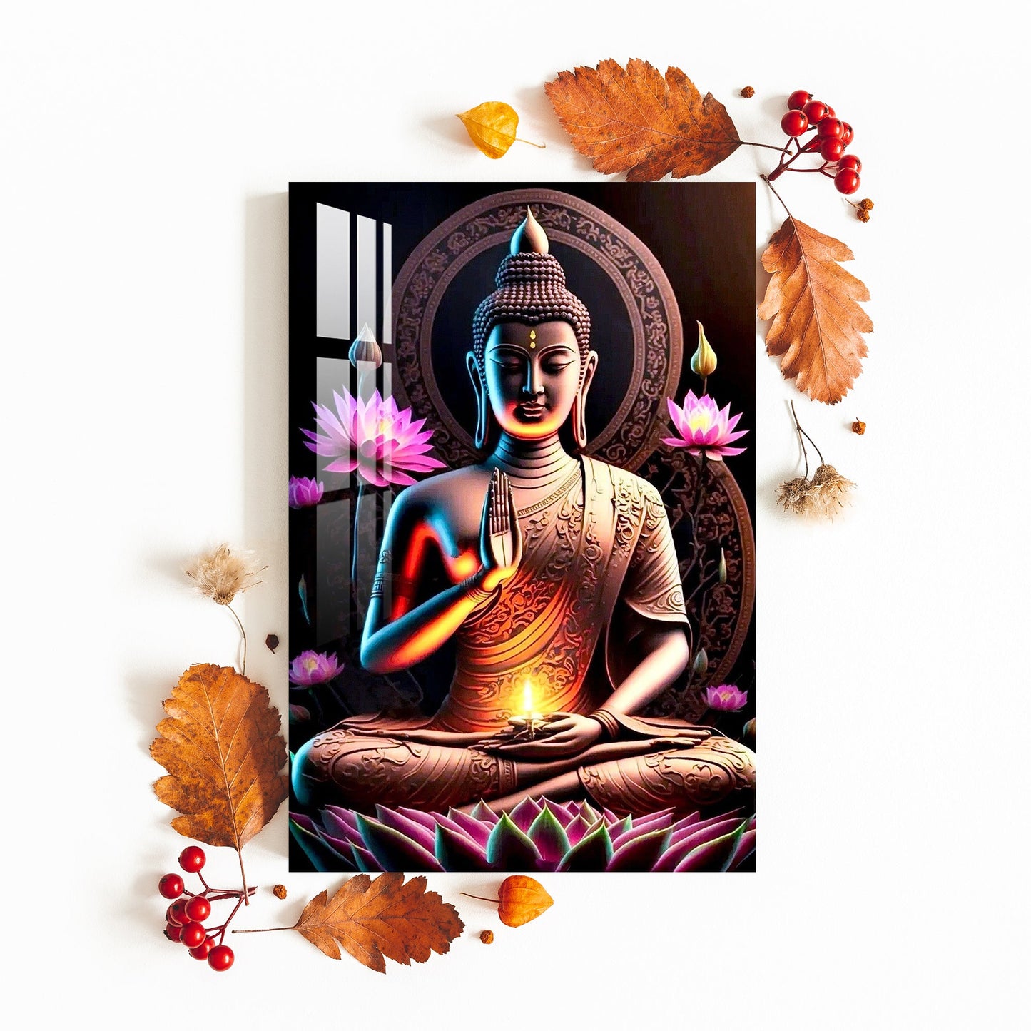 Buddha With Flowers Acrylic Wall Art - 29.5X20 inches / 5MM