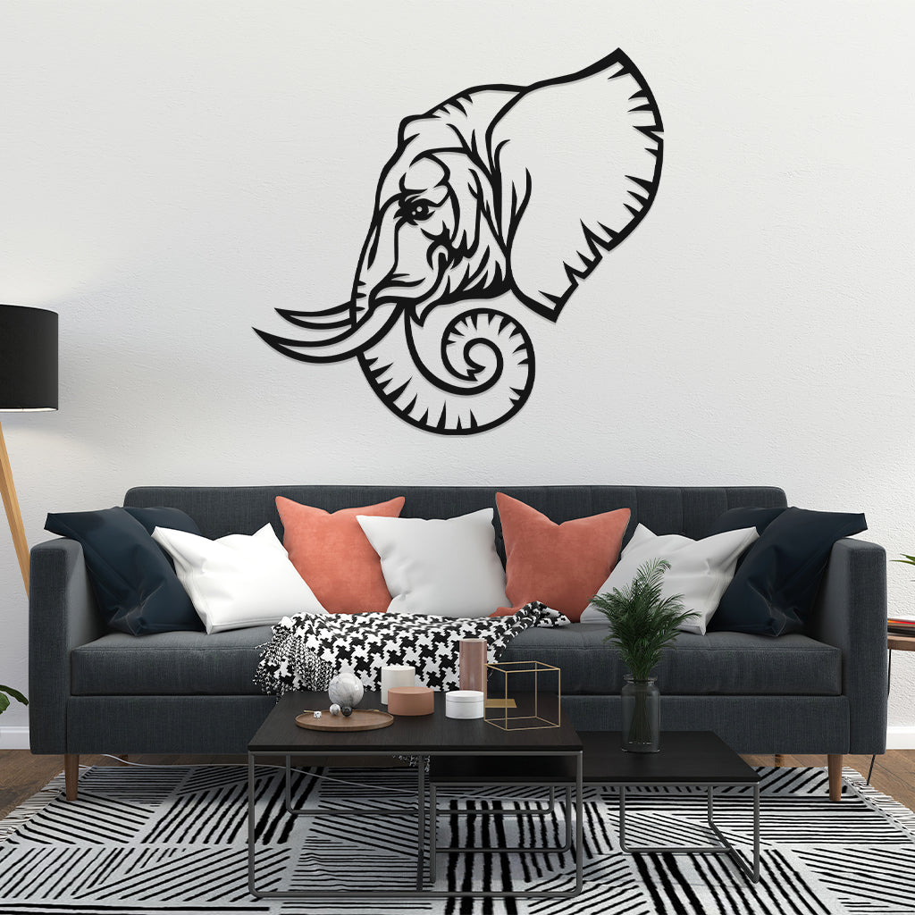 3D Look Elephant Face Metal Wall Art