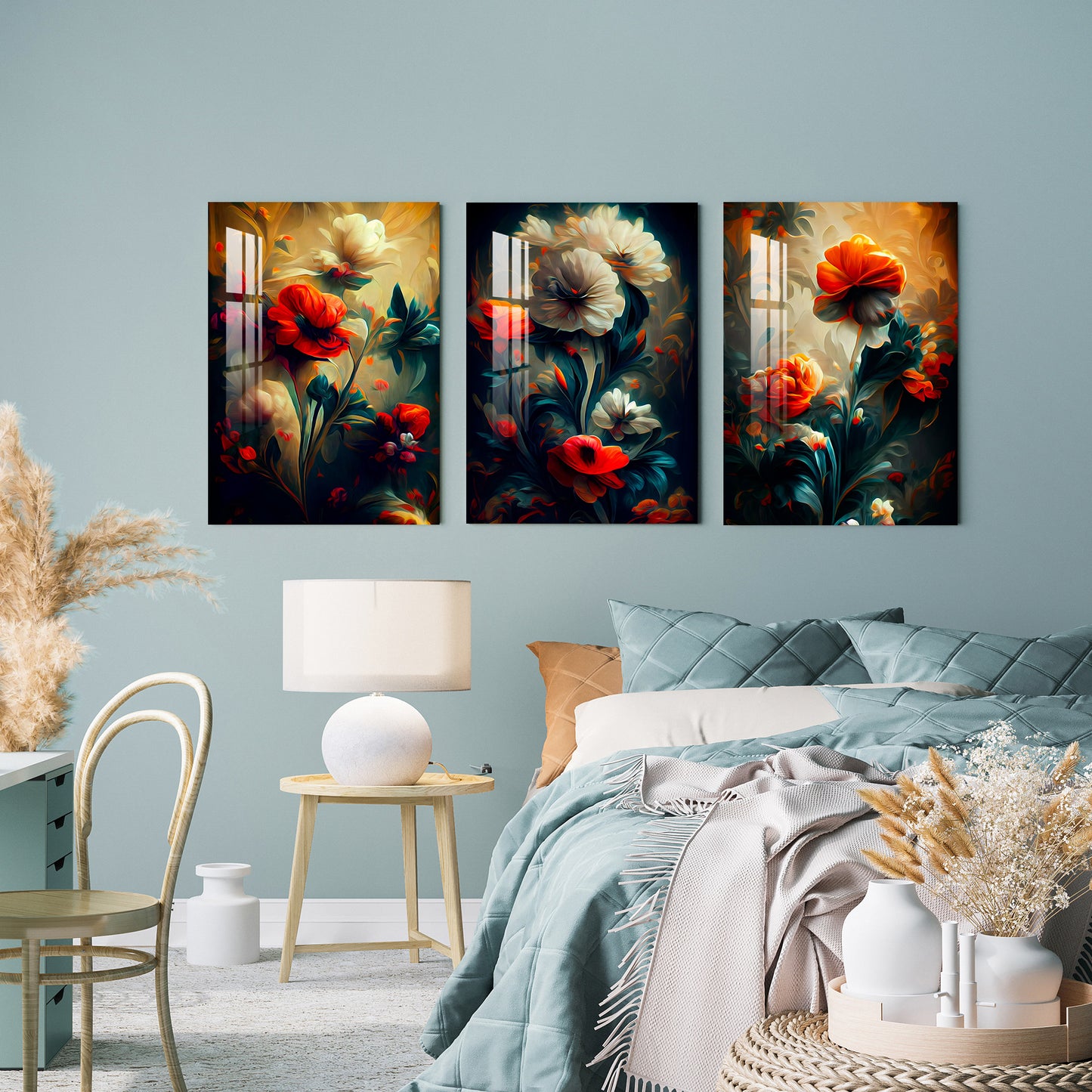 Elegant Floral Retro Decor Acrylic Wall Art (Set of 3)