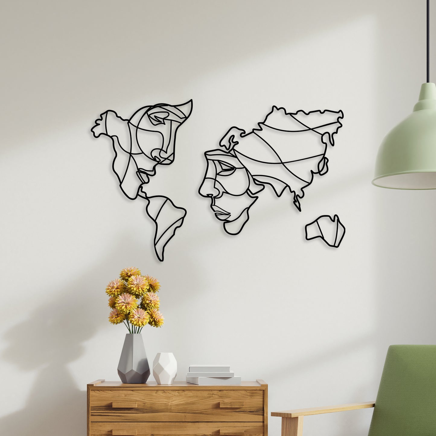 Face Shaped World Map Metal Wall Art