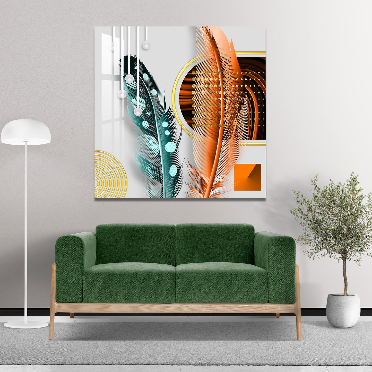 Blue & Orange Feather Acrylic Wall Art