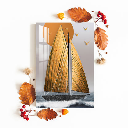 Golden Sailboat Acrylic Wall Art