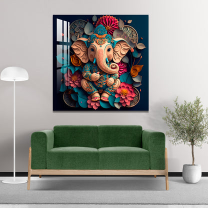 Floral Ganpati Acrylic Wall Art