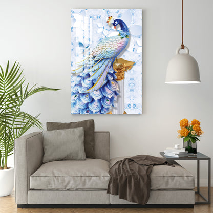 Peacock with Icy Blue Feather Acrylic Wall Art