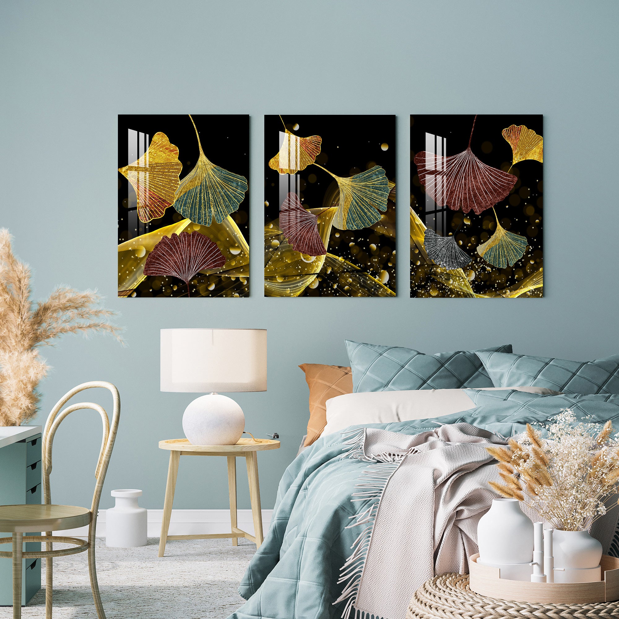 Ginkgo Biloba Acrylic Wall Art (Set of 3)