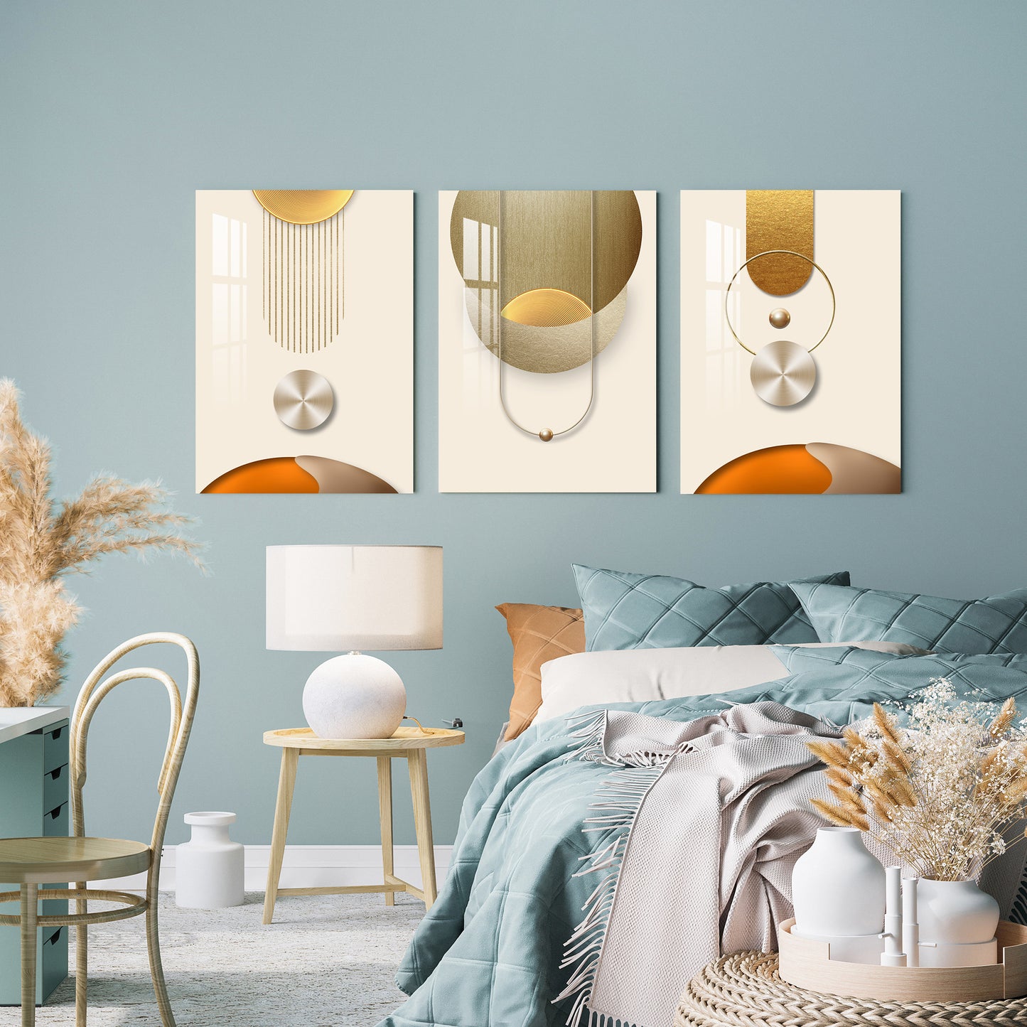 Golden Lines & Spheres Acrylic Wall Art (Set of 3)