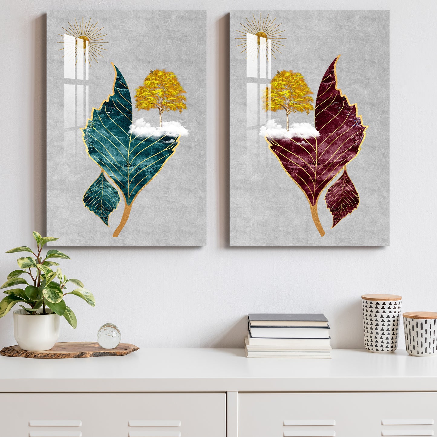 Vibrant Leaves Acrylic Wall Art (Set Of 2)