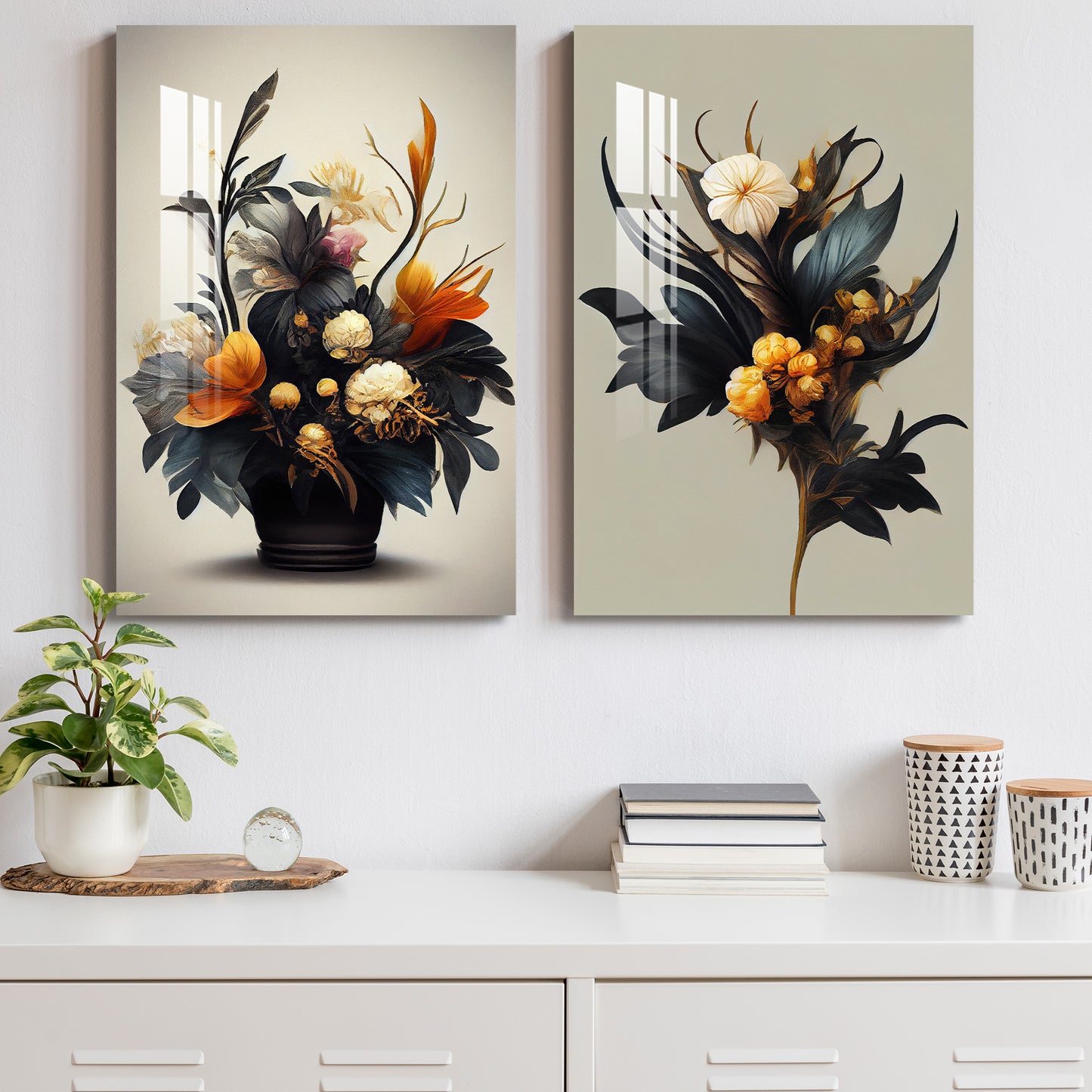 Floral Bloom Acrylic Wall Art (Set Of 2)