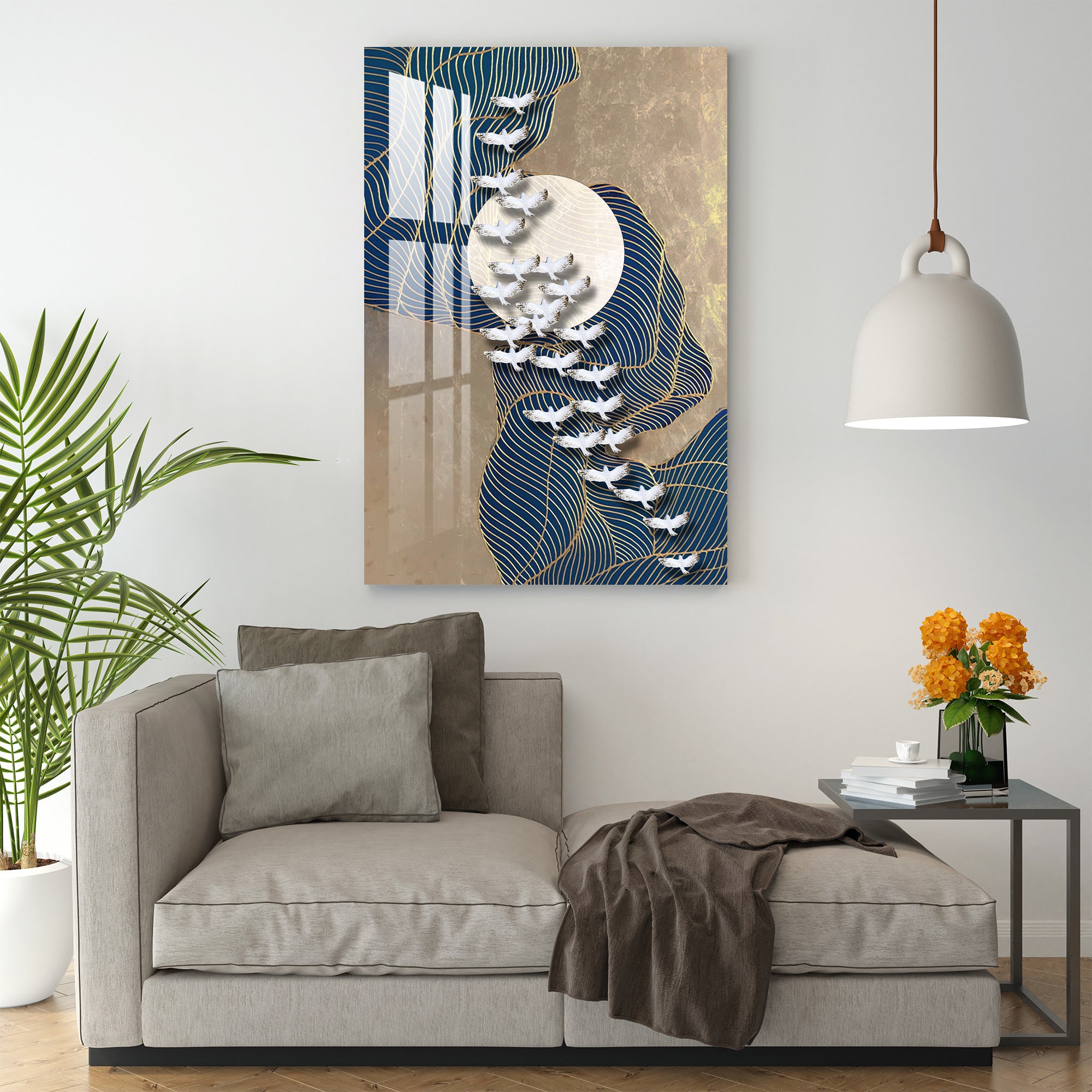 Flying White Pigeons Acrylic Wall Art