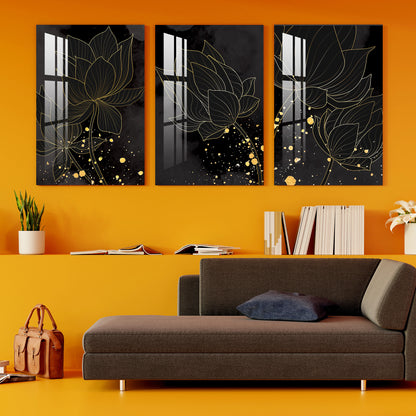 Golden Lotus Acrylic Wall Art (Set of 3)