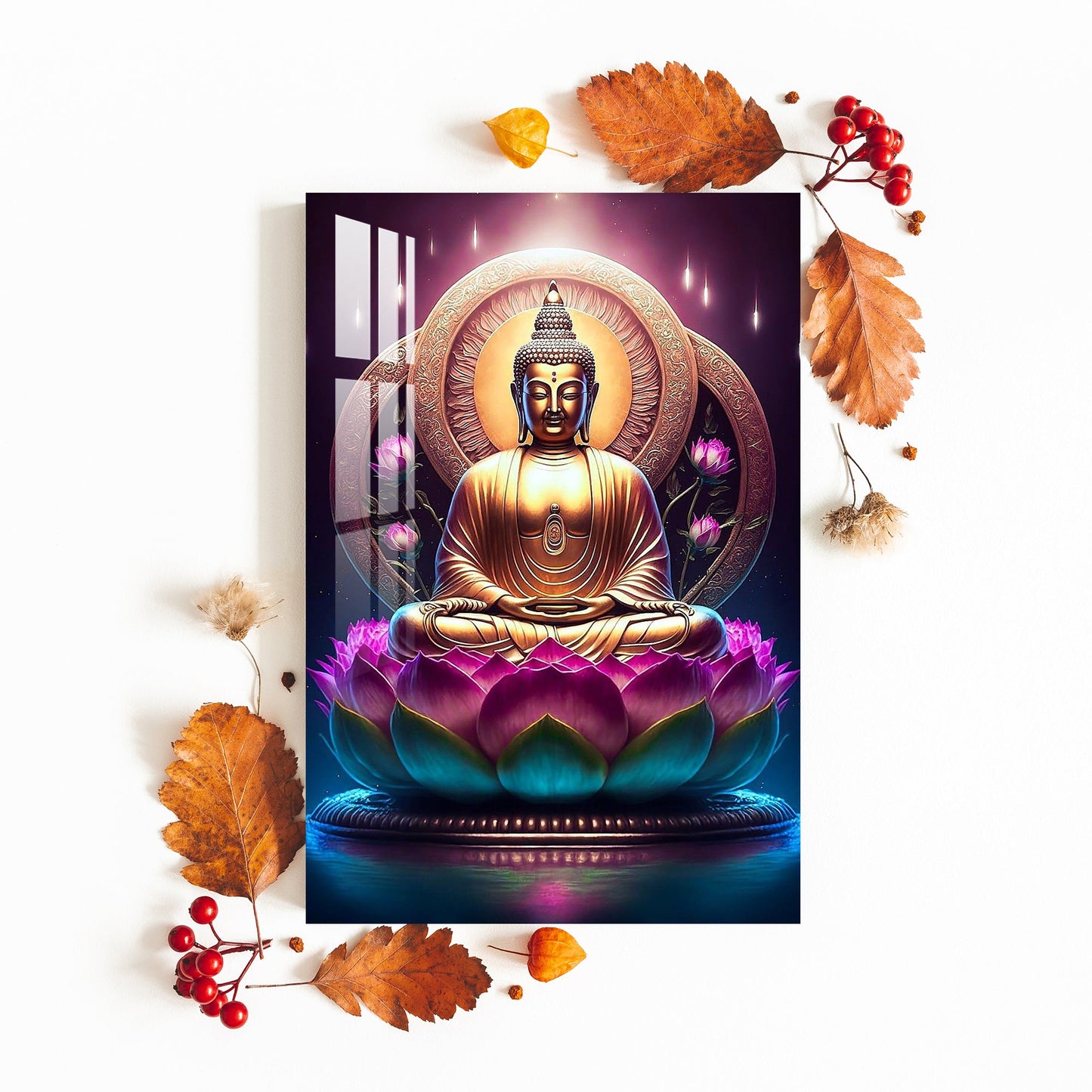 Lord Buddha With Lotus Acrylic Wall Art - 29.5X20 inches / 8MM (Premium)