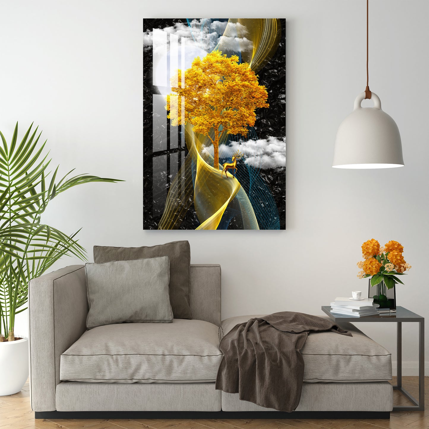 Golden Tree with Smokey Cloud Acrylic Wall Art