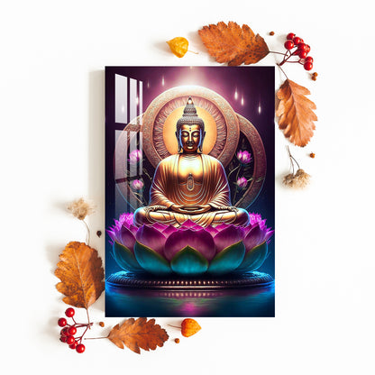 Lord Buddha With Lotus Acrylic Wall Art