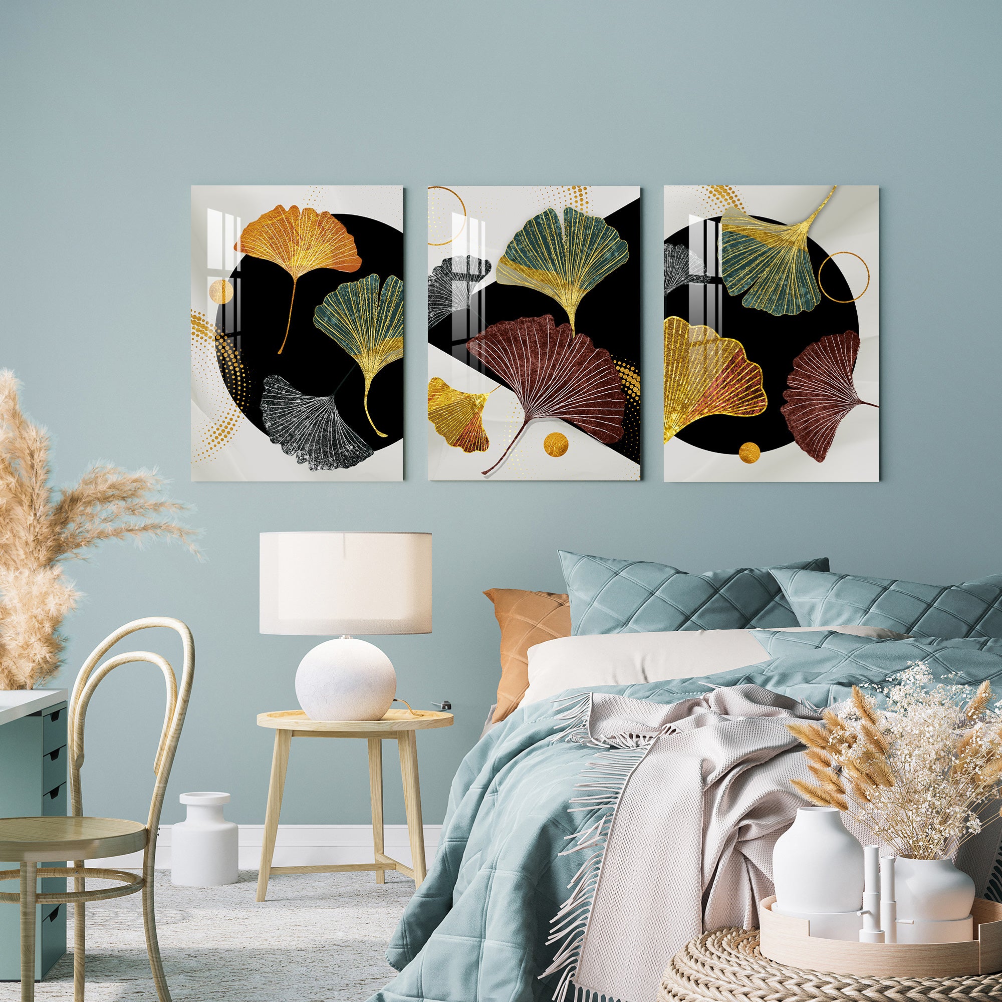 Ginkgo Biloba Leaves Acrylic Wall Art (Set of 3)