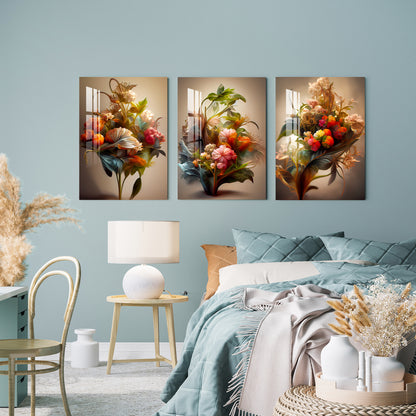 Bunch of Beautiful Flowers Acrylic Wall Art (Set of 3)