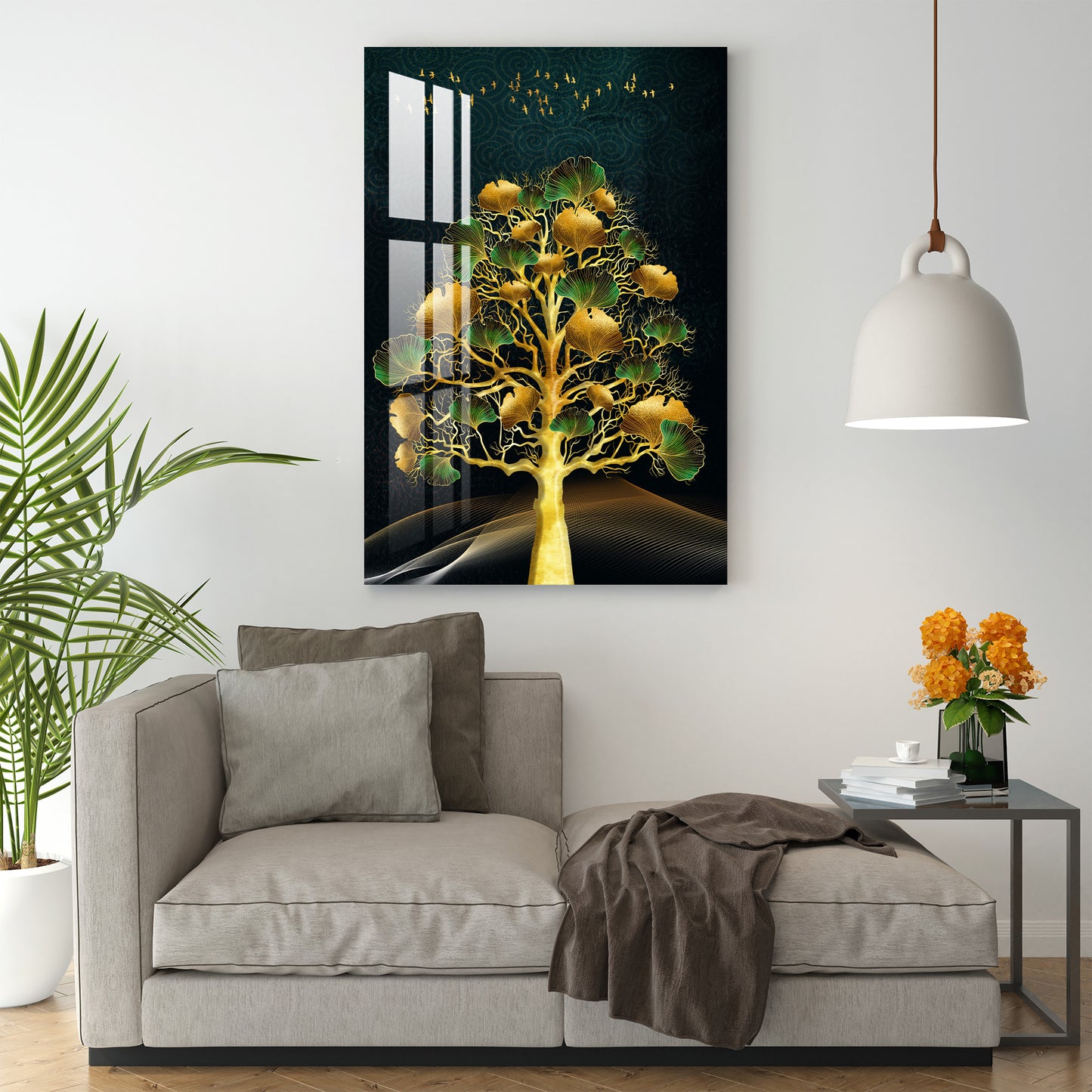 Tree with Golden & Green Leaves Acrylic Wall Art