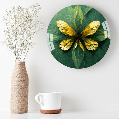 Golden Butterfly Round Acrylic Wall Art