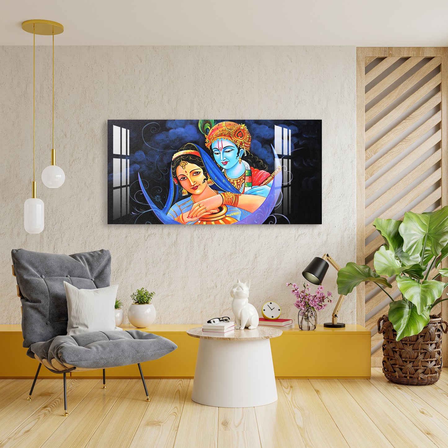 Radha Krishna on Moon Acrylic Wall Art