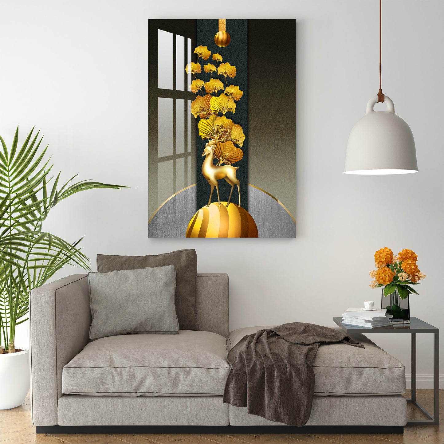 Deer with Golden Leaves Acrylic Wall Art