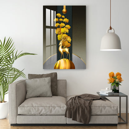 Deer with Golden Leaves Acrylic Wall Art