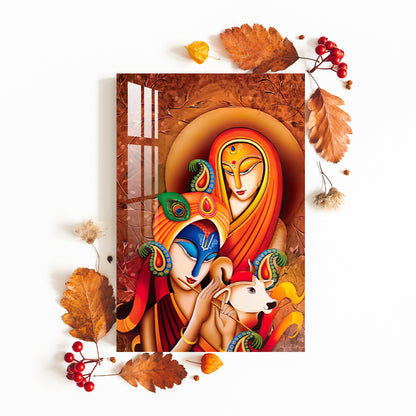 Radha Krishna With Calf Acrylic Wall Art