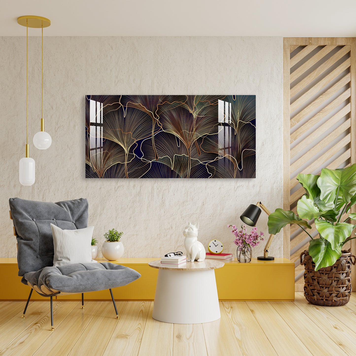 Golden Leaves Acrylic Wall Art