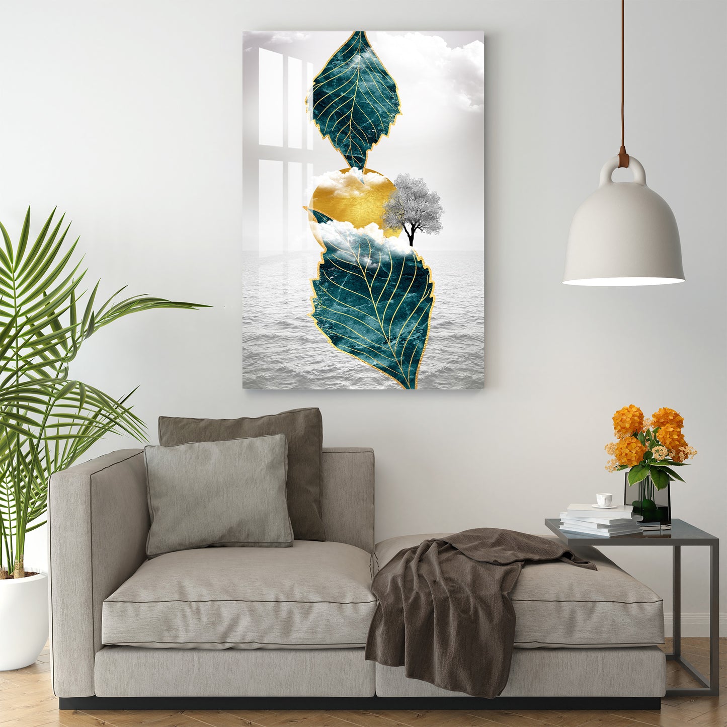 Leaves with Sun Acrylic Wall Art