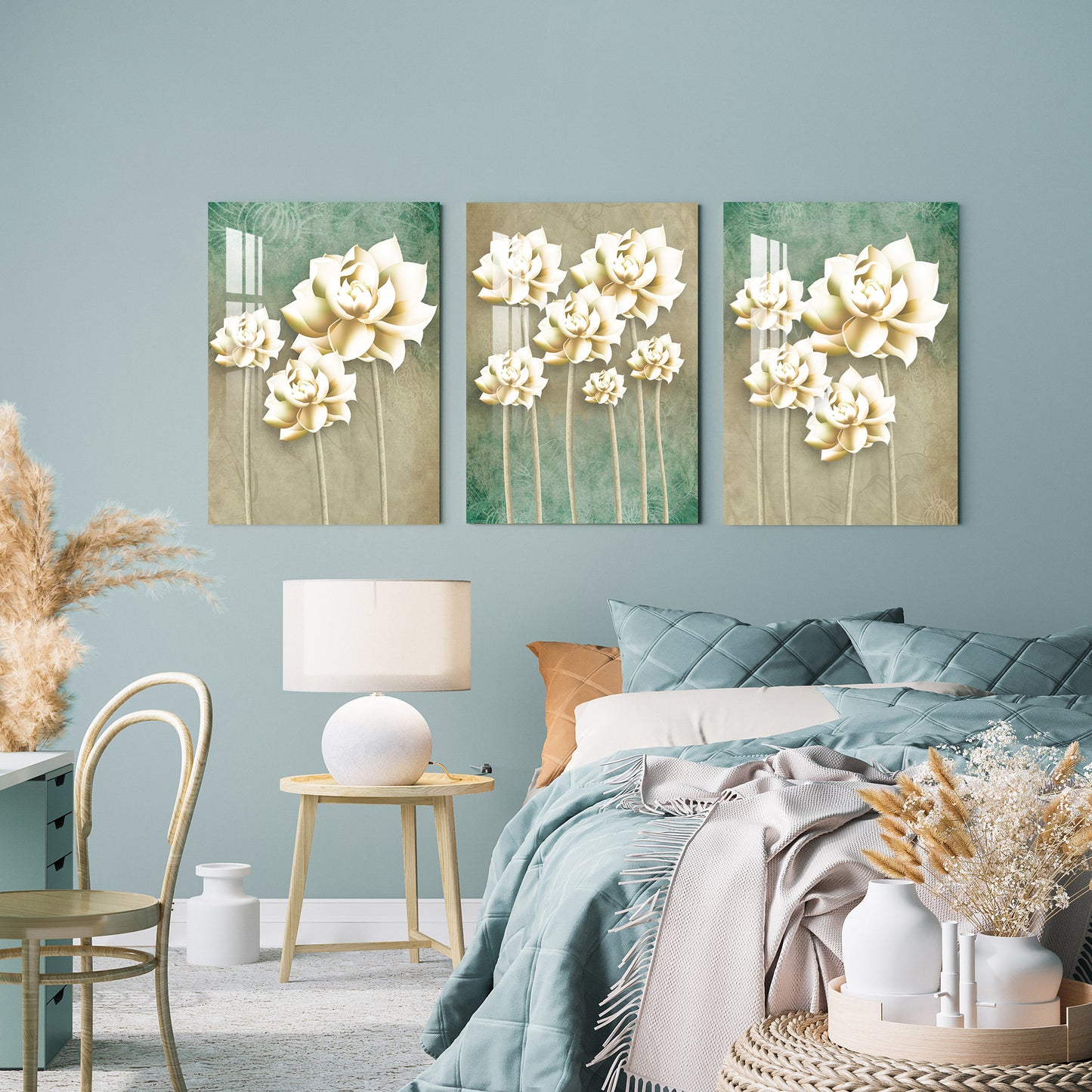 Mangolian Flowers Acrylic Wall Art (Set of 3)