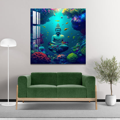 Buddha Meditating Under Water Acrylic Wall Art