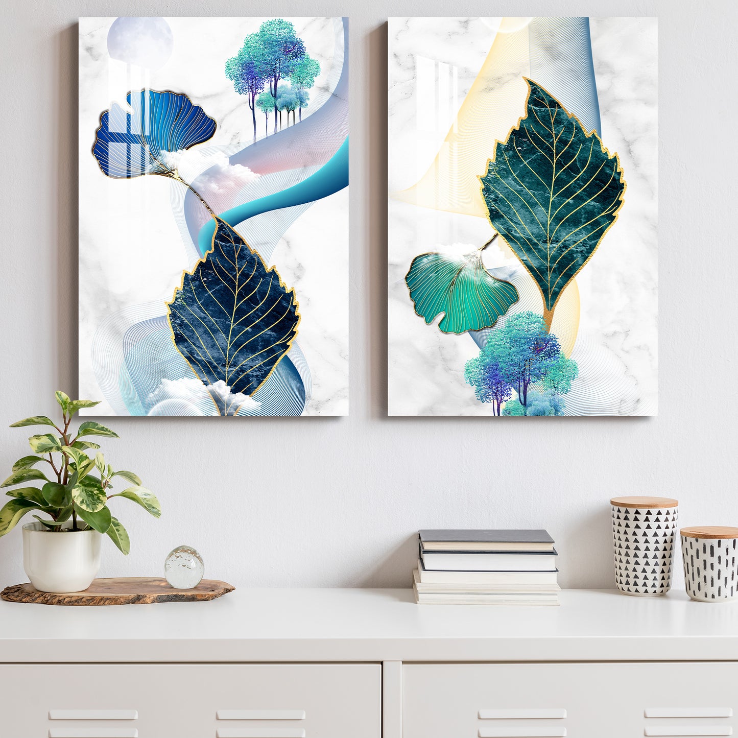 Colorful Naples with Leaves Acrylic Wall Art (Set Of 2)