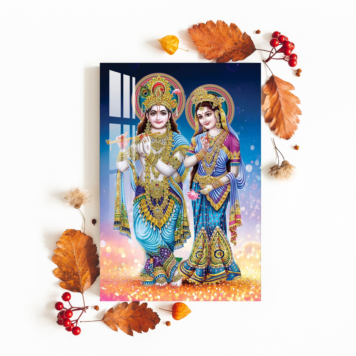 Decorated Krishna & Radha Acrylic Wall Art