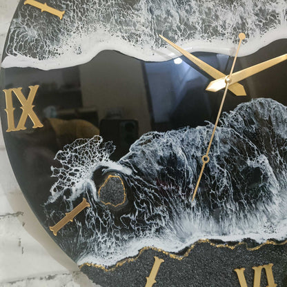 Black Beach View Epoxy Resin Wall Clock