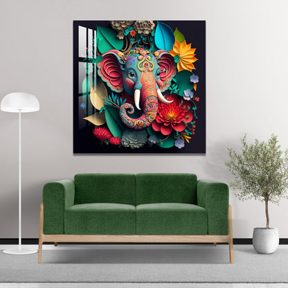 Ganpati with Leaves & Flower Acrylic Wall Art