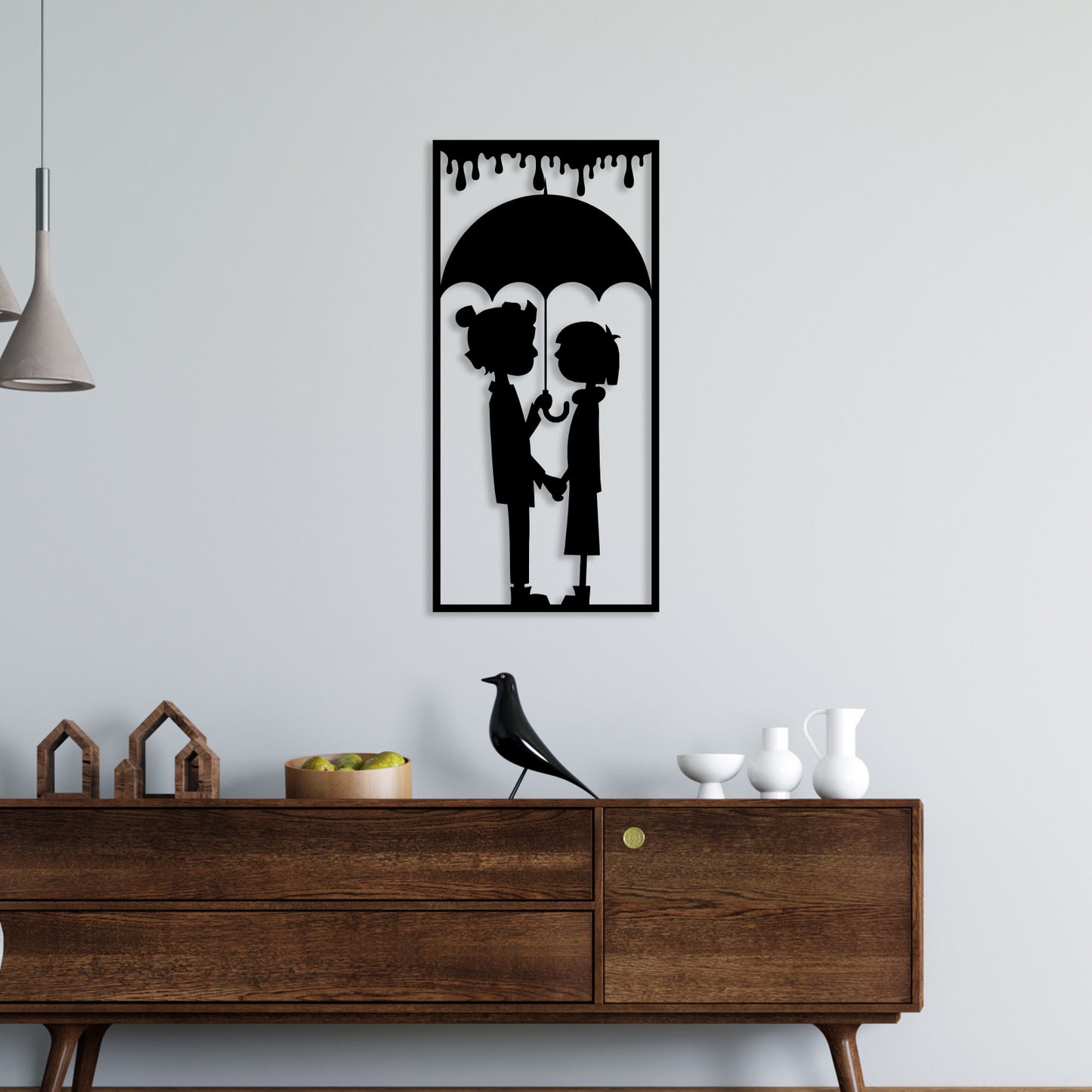 Couple With Umbrella Metal Wall Art