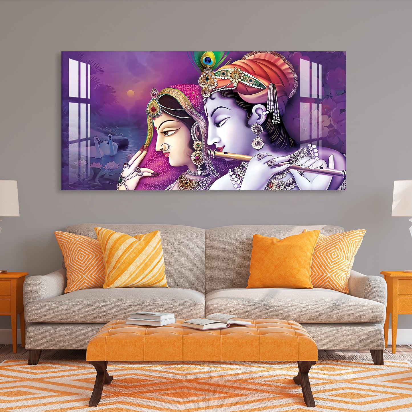 Beautiful Radha Krishna with Flute Acrylic Wall Art