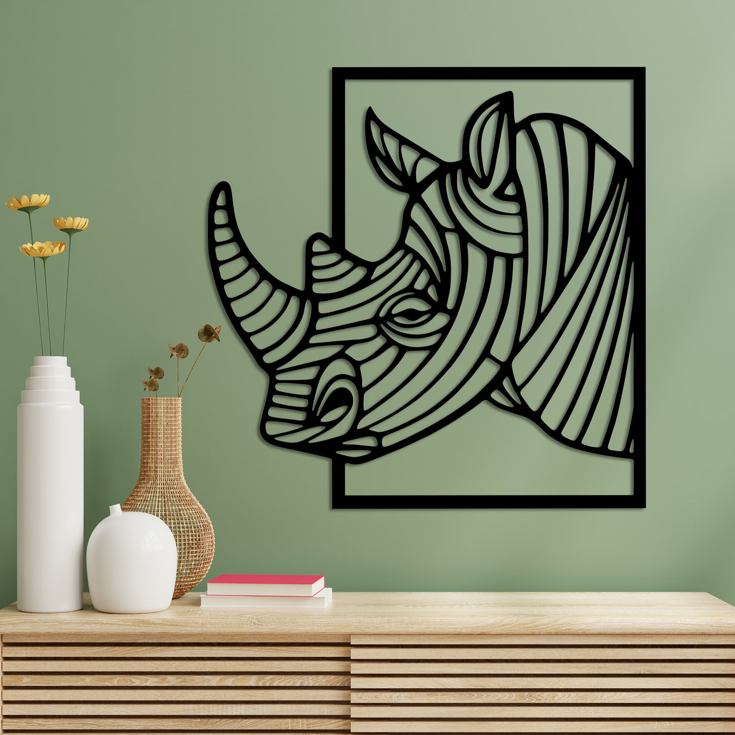 Rhinoceros with Big Horn Metal Wall Art