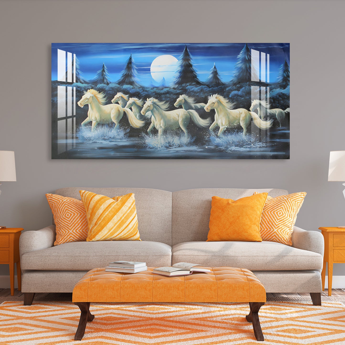 Horses Crossing River Acrylic Wall Art