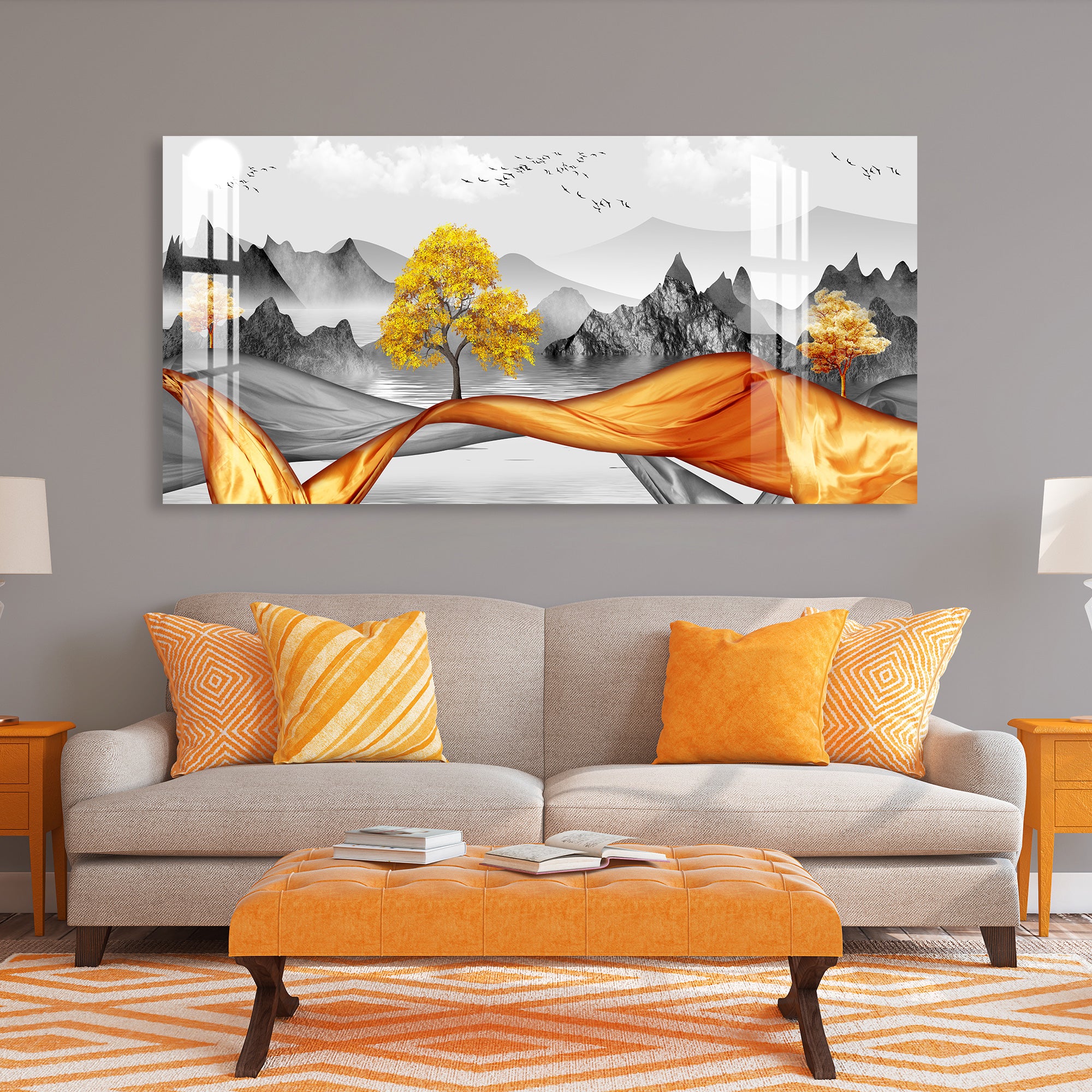 Black & White with Golden dash Acrylic Wall Art