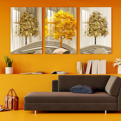 Fortune Golden Trees Acrylic Wall Art (Set of 3)