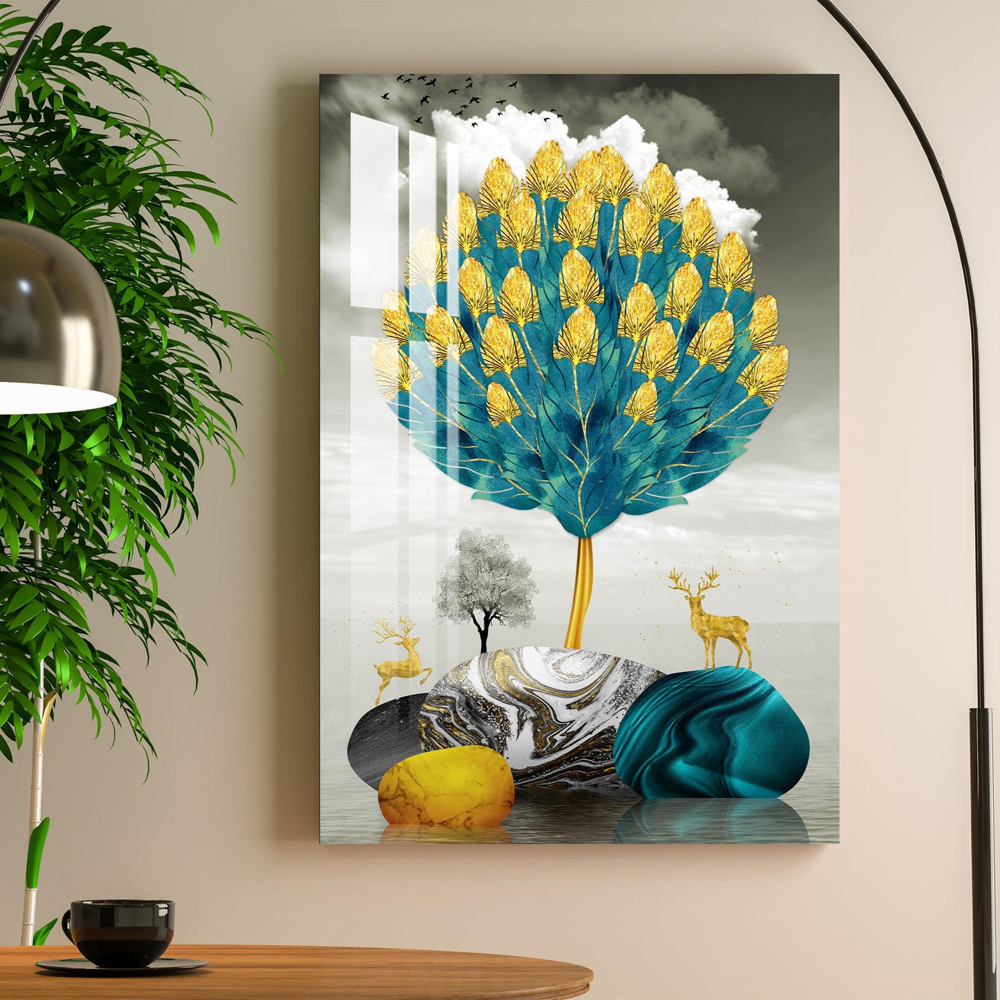 Blooming Golden Tree Acrylic Wall Art