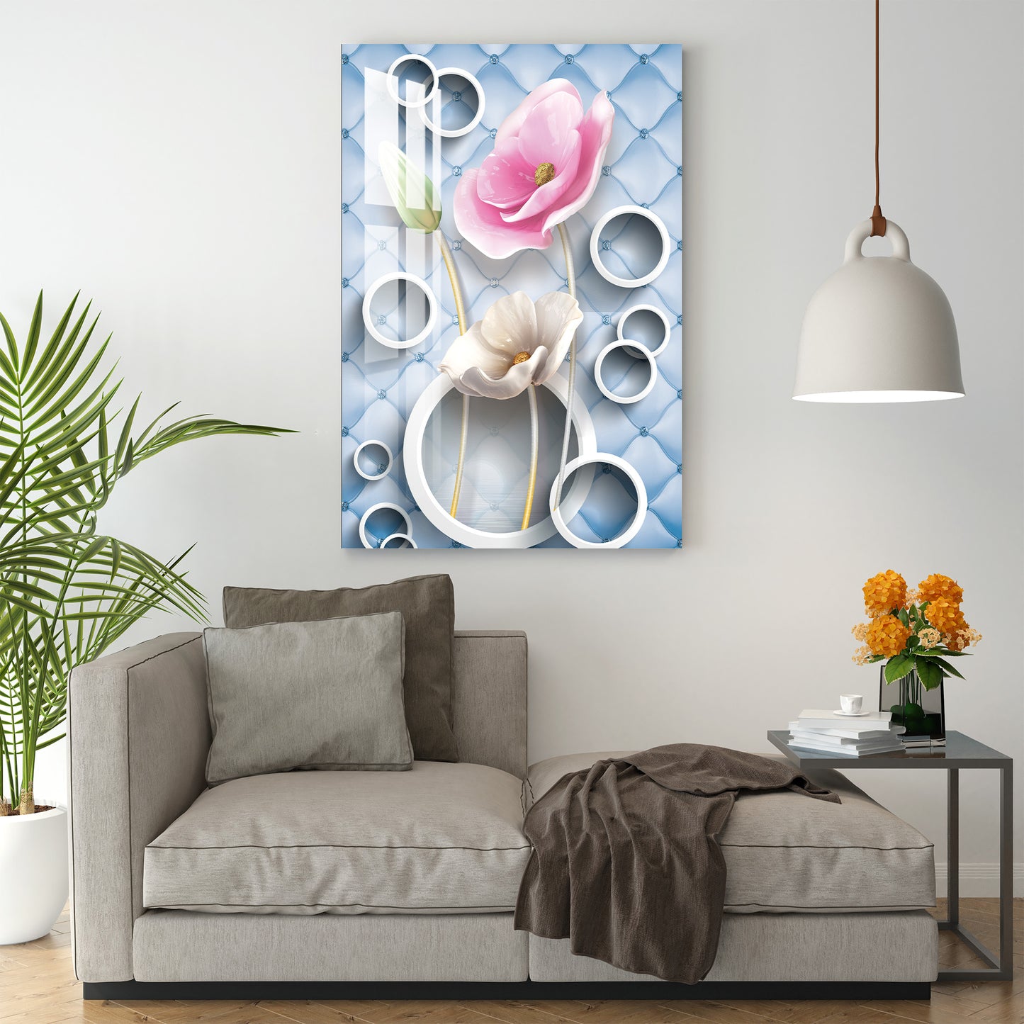 Pink & White Flower Acrylic Wall Art