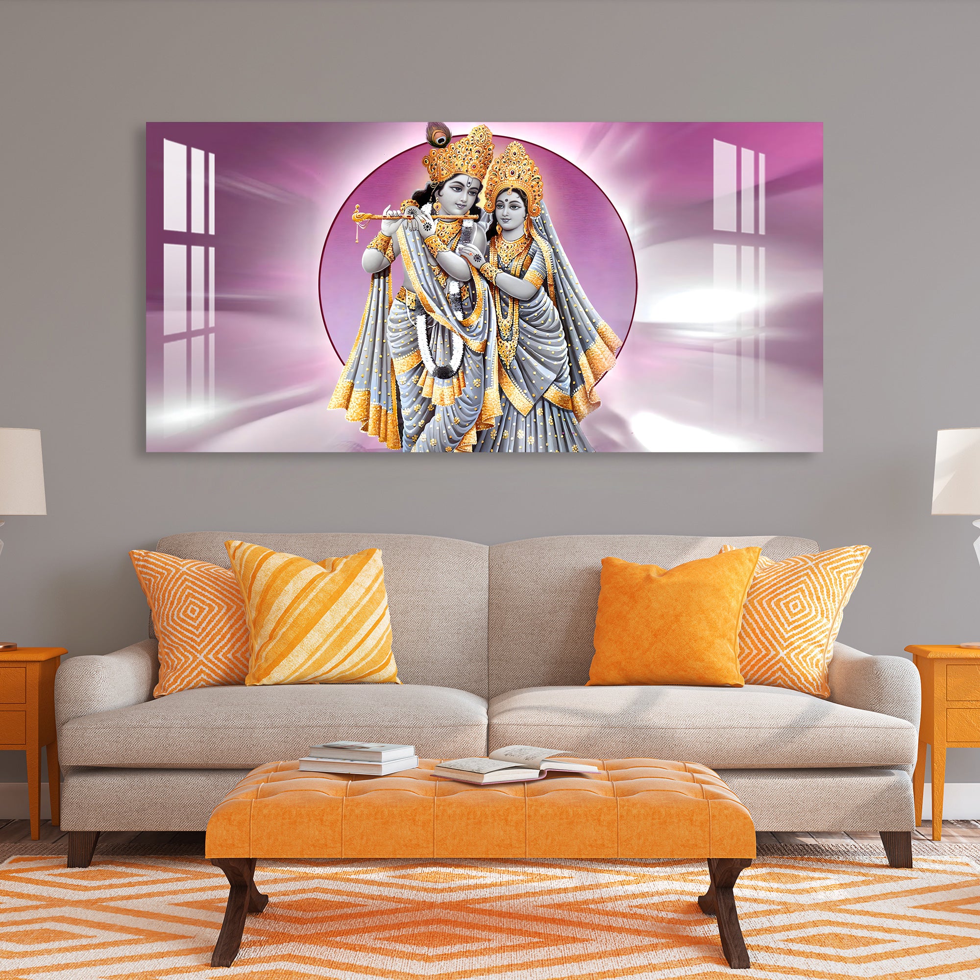 Radha Krishna in Grey & Gold Acrylic Wall Art