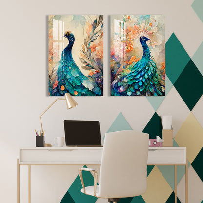 Gorgeous Peacocks Acrylic Wall Art (Set Of 2)